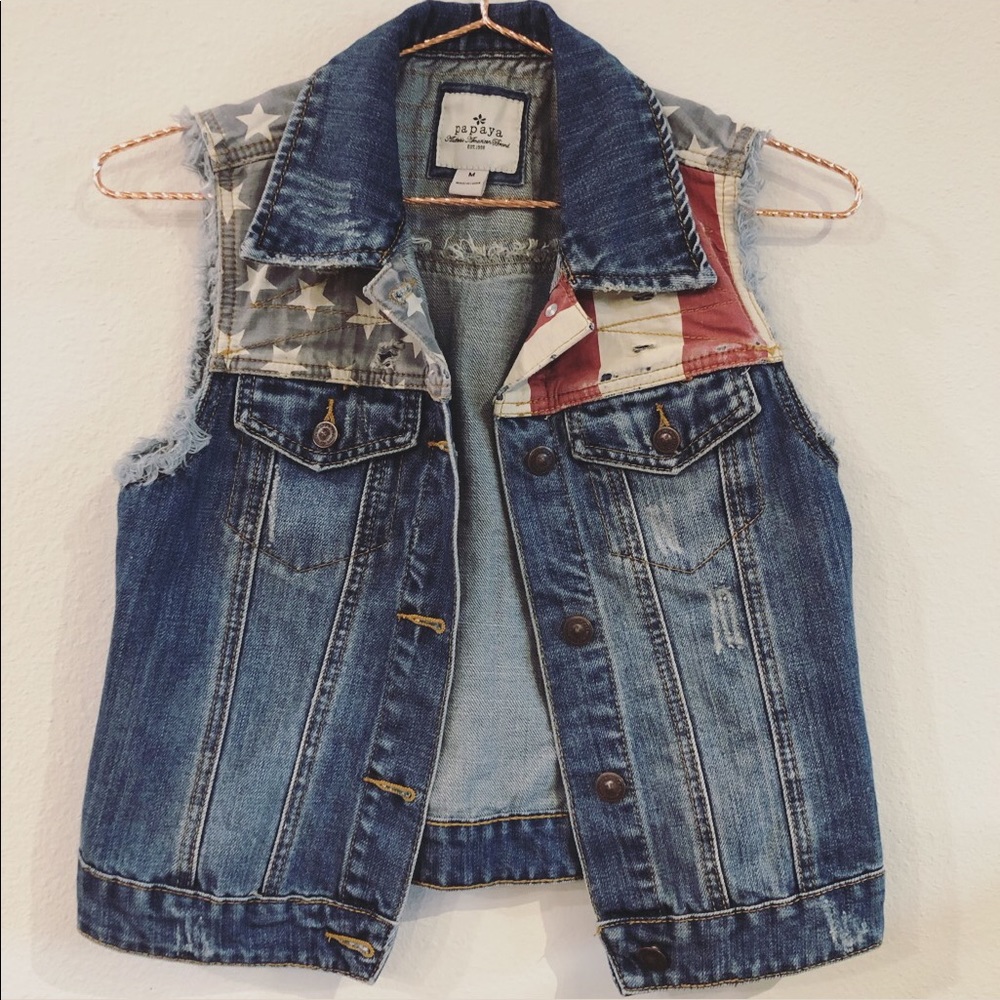 Distressed American Flag Jacket,Size Medium